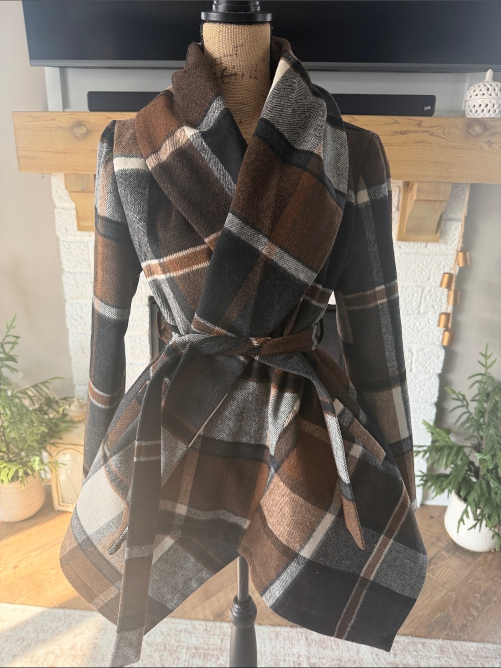 Chicwish Brown Plaid Wrap Coat
